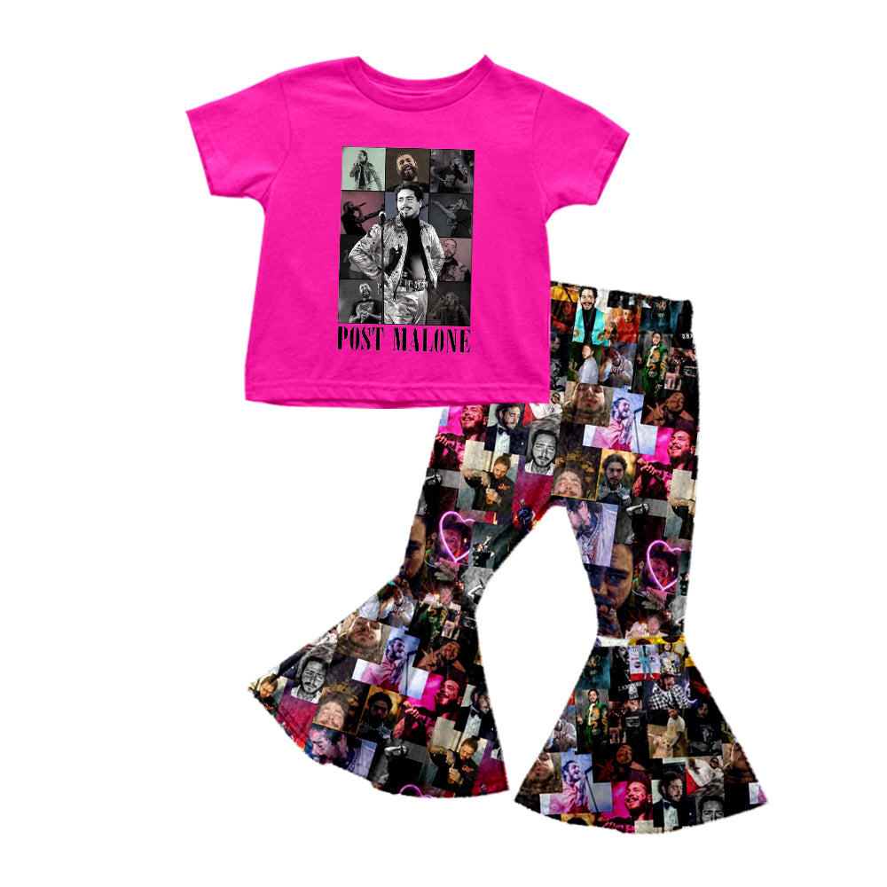 (Custom Design Preorder MOQ 5) Hot Pink Top Singer Print Girls Clothes Set