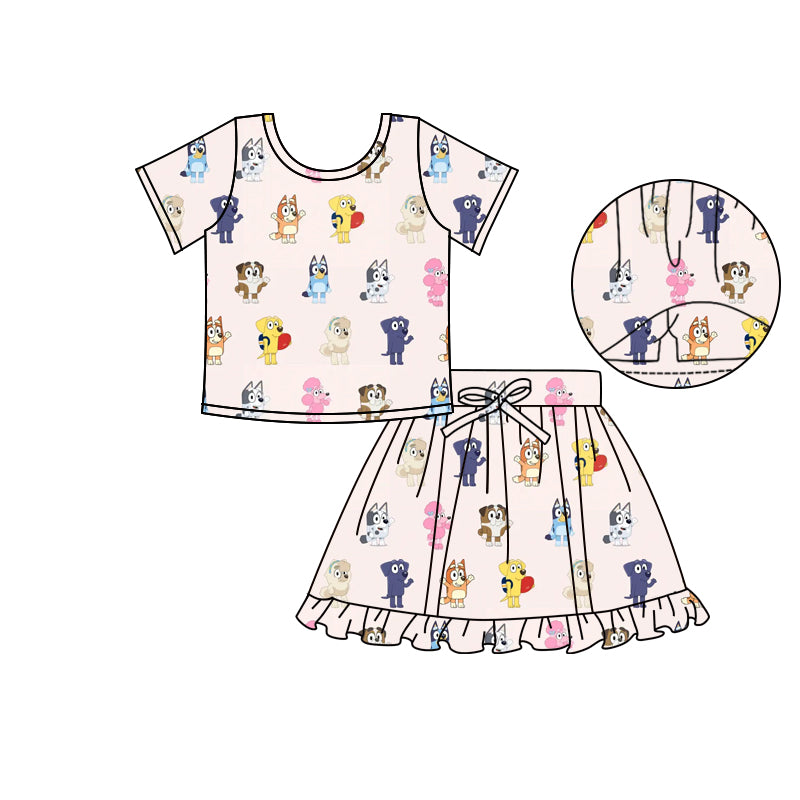 (Custom Design Preorder MOQ 5) Cartoon Dog Top Skirts Shorts Girls Summer Clothes Set