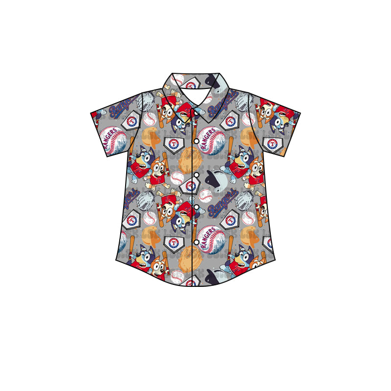 (Custom Design Preorder MOQ 5) Cartoon Dog Baseball Print Boys Summer Tee Shirts Top