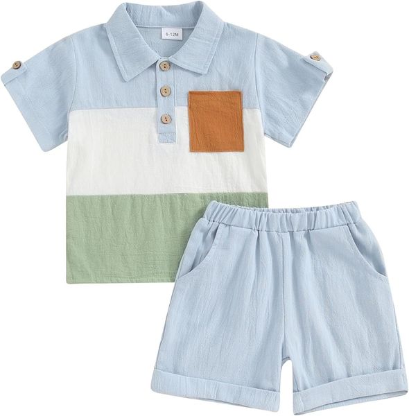 (Custom Design Preorder MOQ 5) Pocket Polo Top Shorts Boys Summer Clothes Set