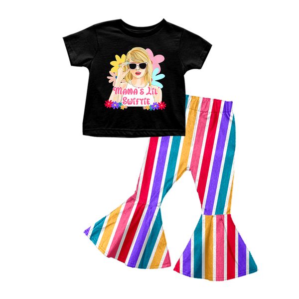 (Custom Design Preorder MOQ 5) Swiftie Flowers Top Colorful Stripes Bell Pants Girls Clothes Set