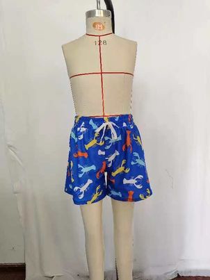 S0269 Boys Crayfish Blue Print Swim Trunks