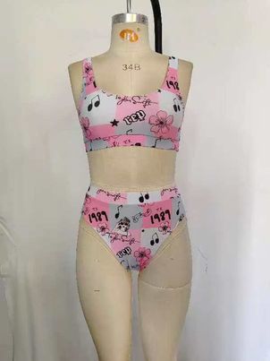 S0347 Adult Singer Swiftie Flowers Print Woman 2 Pieces Swimsuits