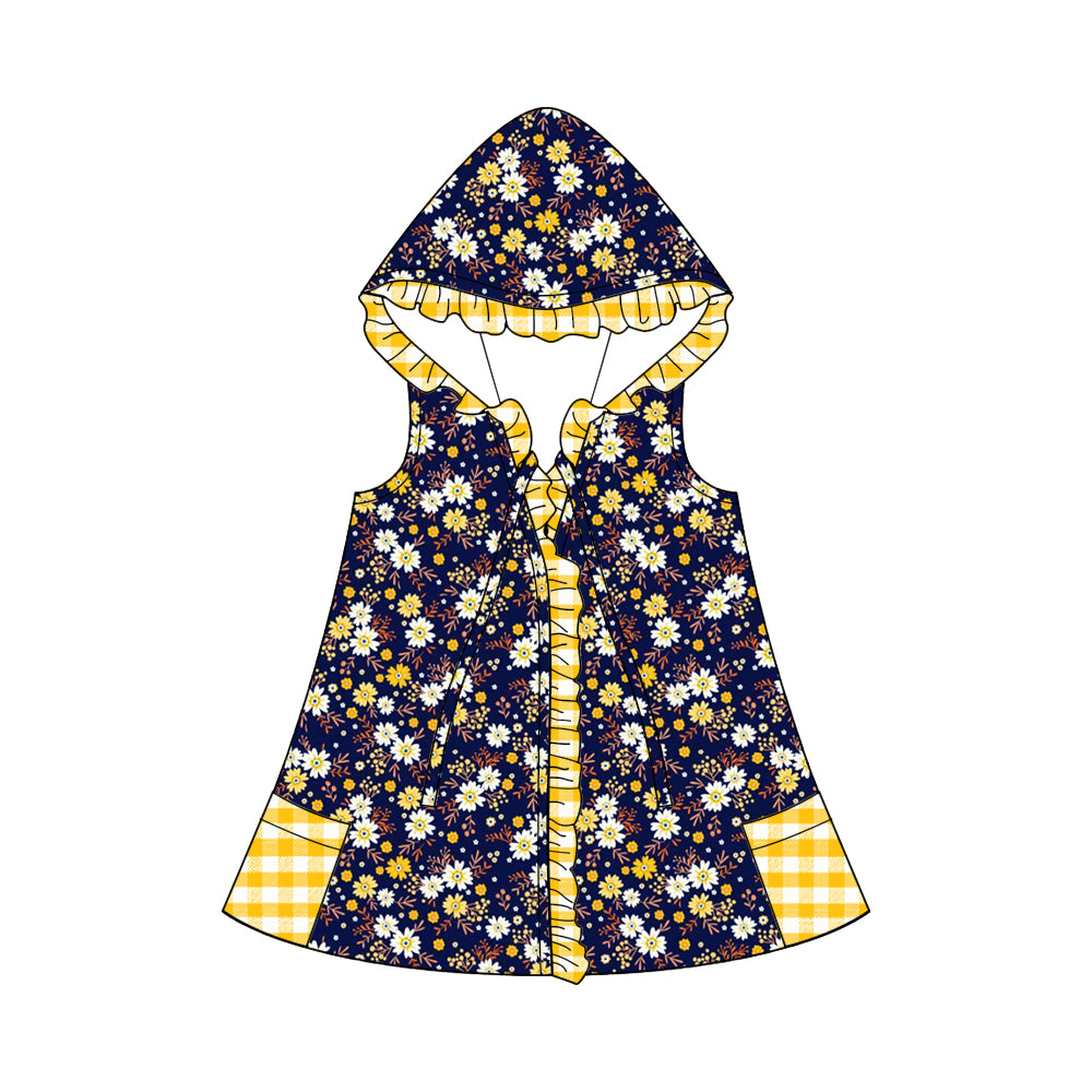 (Custom Design Preorder MOQ 5) Daisy Print Girls Hooded Swimming Coverup