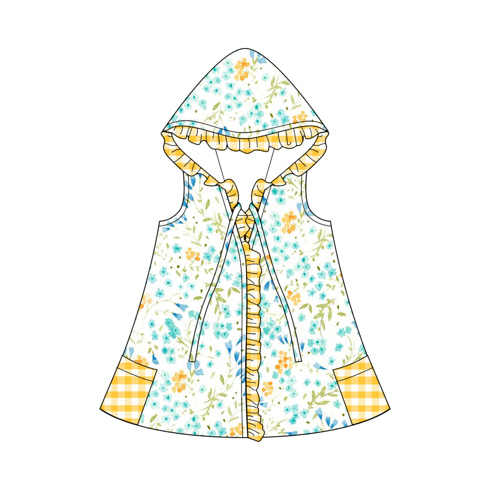 (Custom Design Preorder MOQ 5) Flowers Print Girls Hooded Swimming Coverup