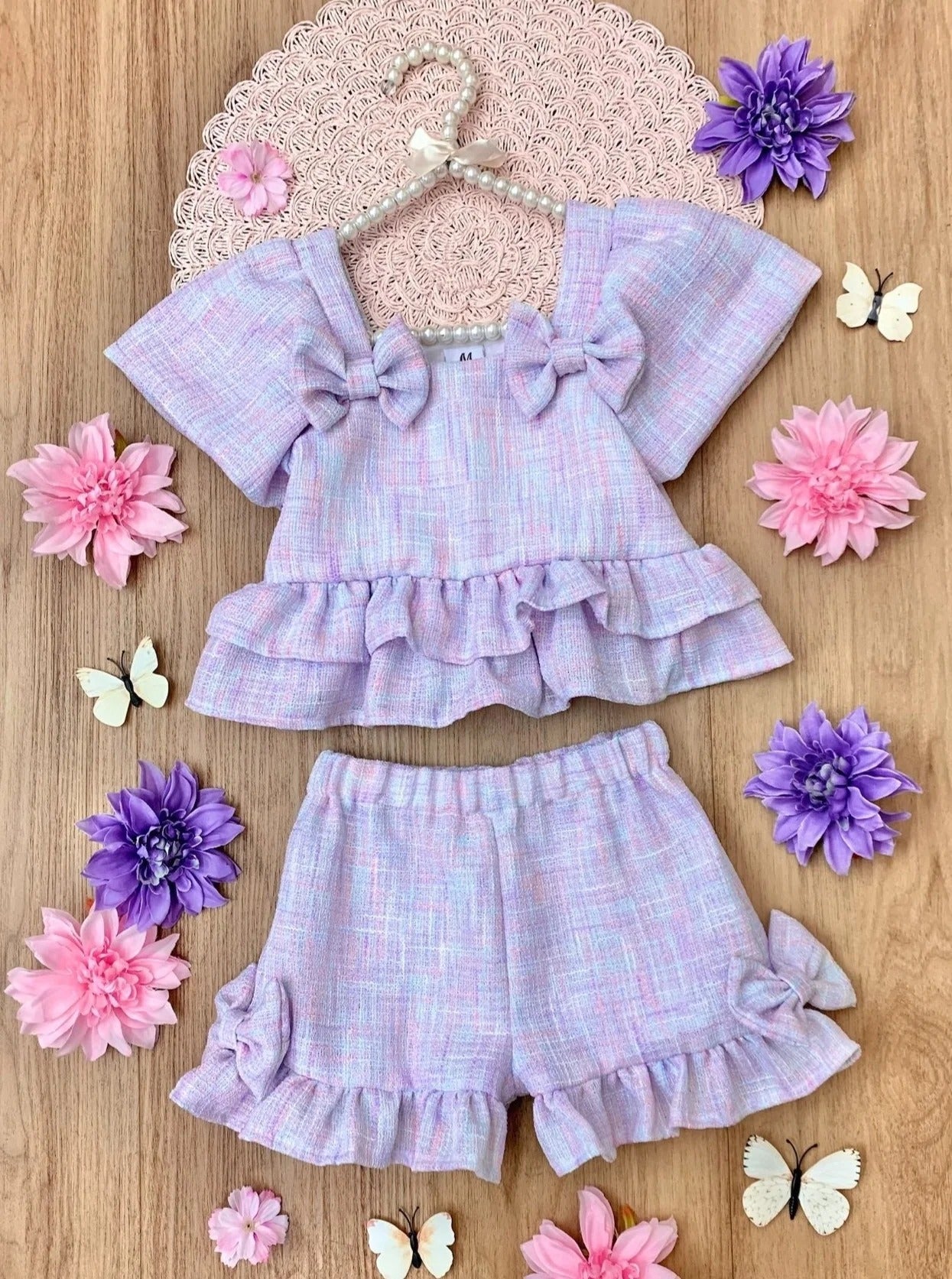 (Custom Design Preorder MOQ 5) Purple Tie-dye Print Girls Summer Clothes Set