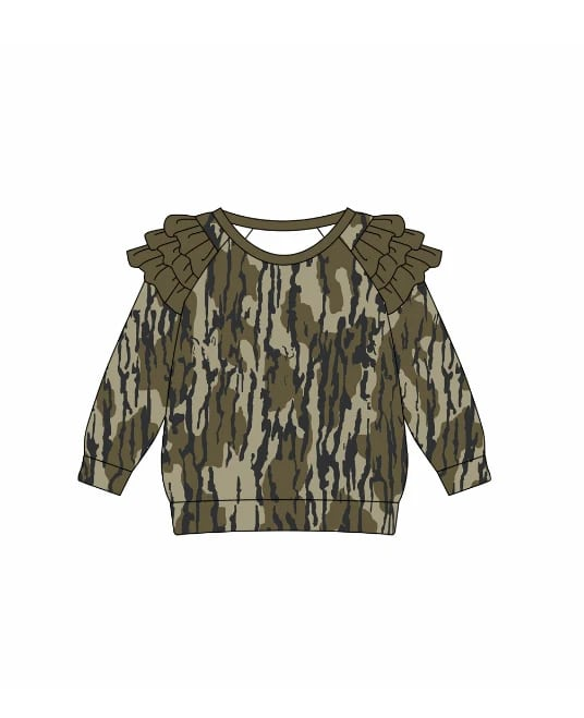 (Custom Design Preorder MOQ 5) Camo Print Girls Ruffles Hunting Tee Shirts Top