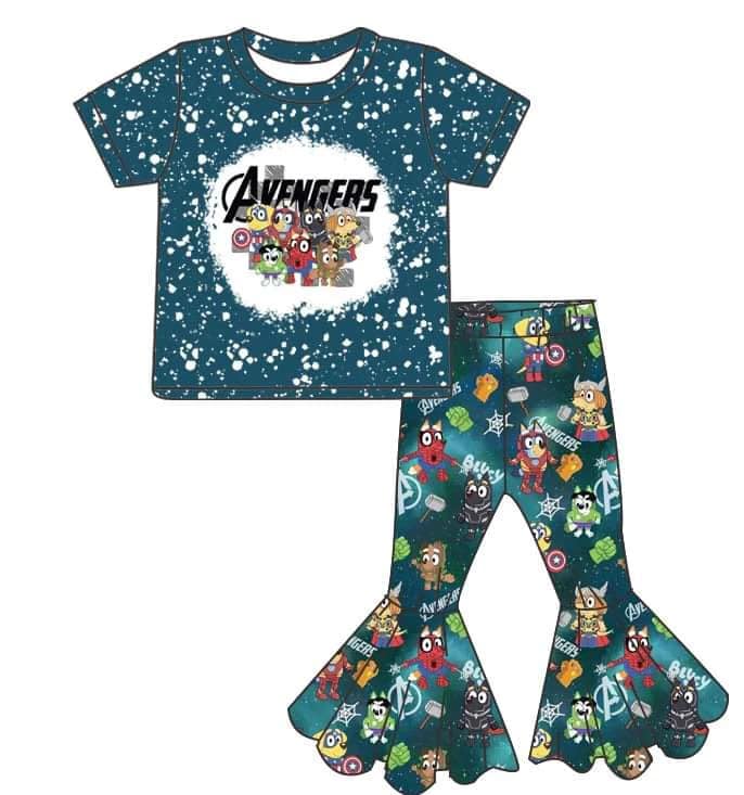 (Custom Design Preorder MOQ 5) Cartoon Dog Hero Print Girls Clothes Set