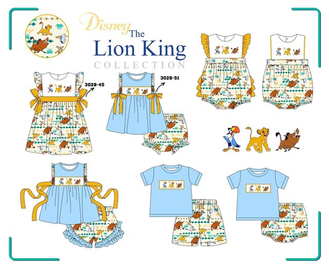 (Custom Design Preorder MOQ 5) Cartoon Lion Print Baby Girls Summer Bummie Sets