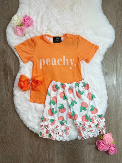 (Custom Design Preorder MOQ 5) Peachy Print Girls Summer Clothes Set