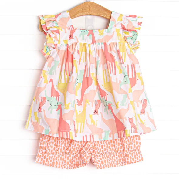 (Custom Design Preorder MOQ 5) Animals Print Girls Summer Clothes Set