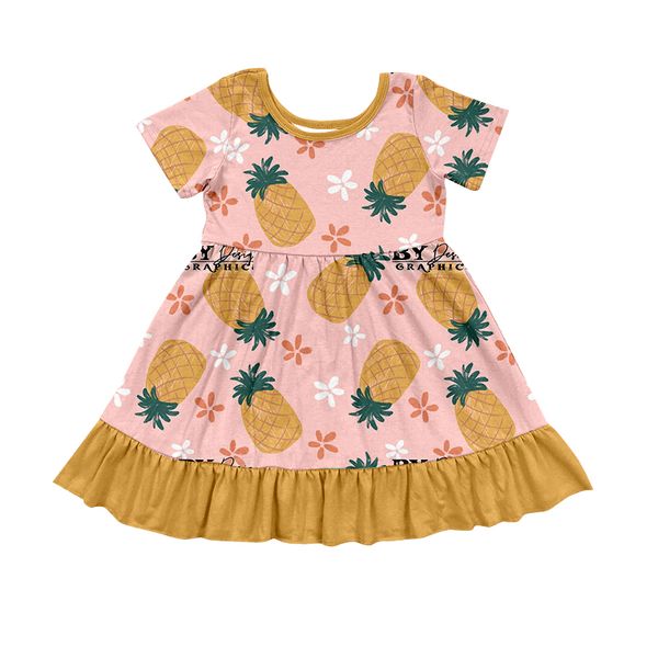 (Custom Design Preorder MOQ 5) Pineapple Print Girls Knee Length Summer Dress