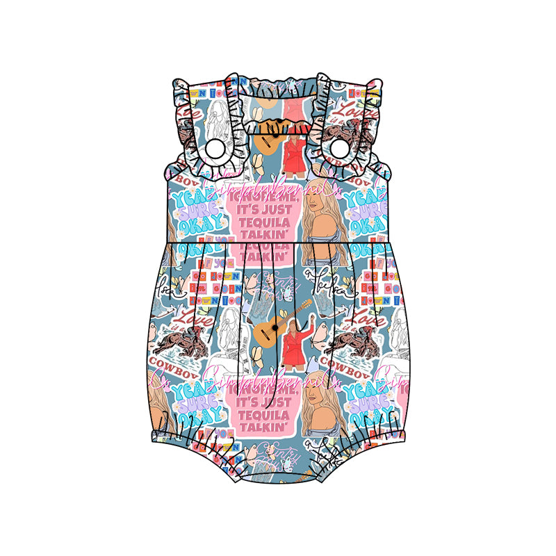 (Custom Design Preorder MOQ 5) Singer Print Baby Girls Summer Romper