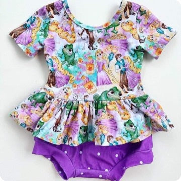 (Custom Design Preorder MOQ 5) Cartoon Princess Top Dots Shorts Baby Girls Summer Bummie Sets