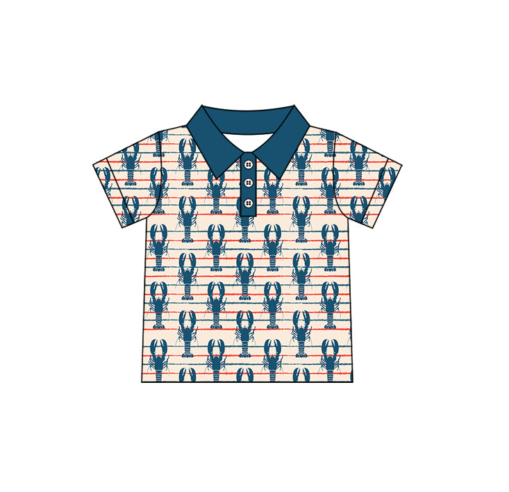 12.2(Custom Design Preorder MOQ 5 ) Crayfish Print Boys Summer Polo Tee Shirts Top