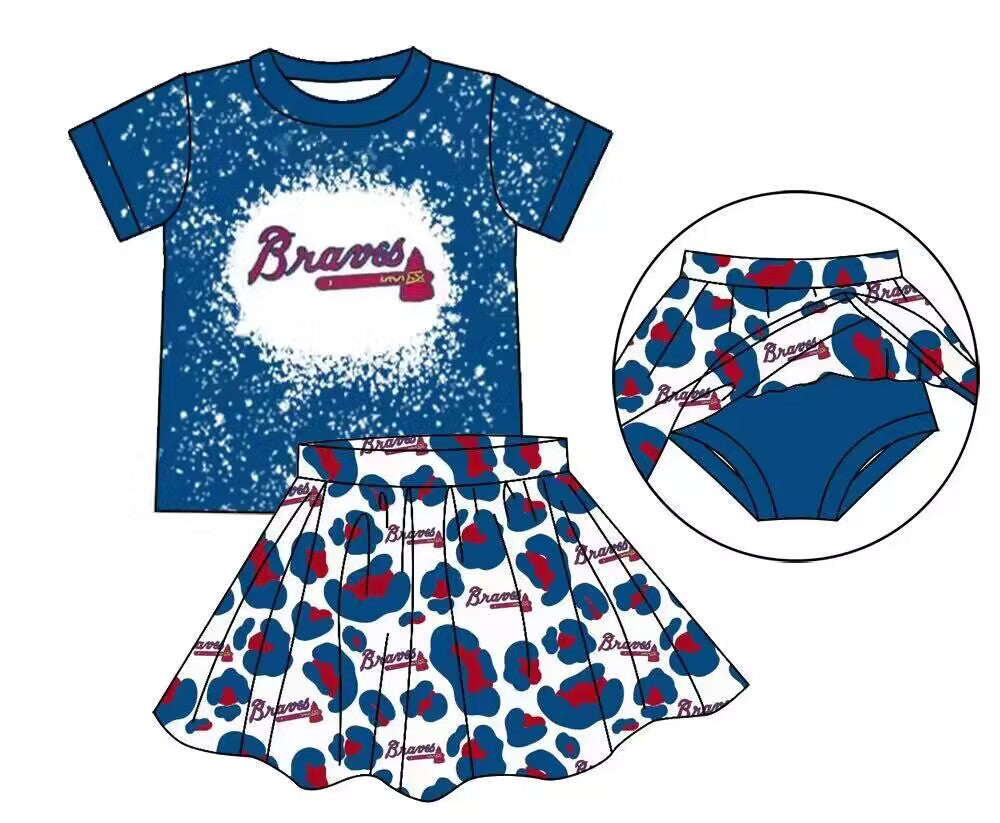 (Custom Design Preorder MOQ 5) Team's Braves Print Girls Summer Clothes Set