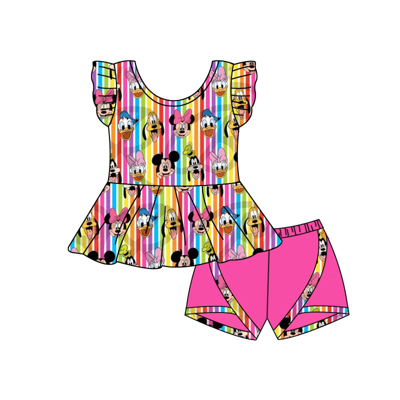 (Custom Design Preorder MOQ 5) Cartoon Animlas Print Girls Summer Clothes Set