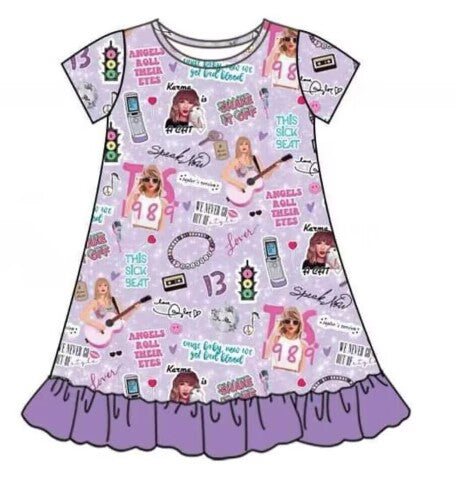 (Custom Design Preorder MOQ 5) Singer Swiftie Print Girls Knee Length Summer Dress