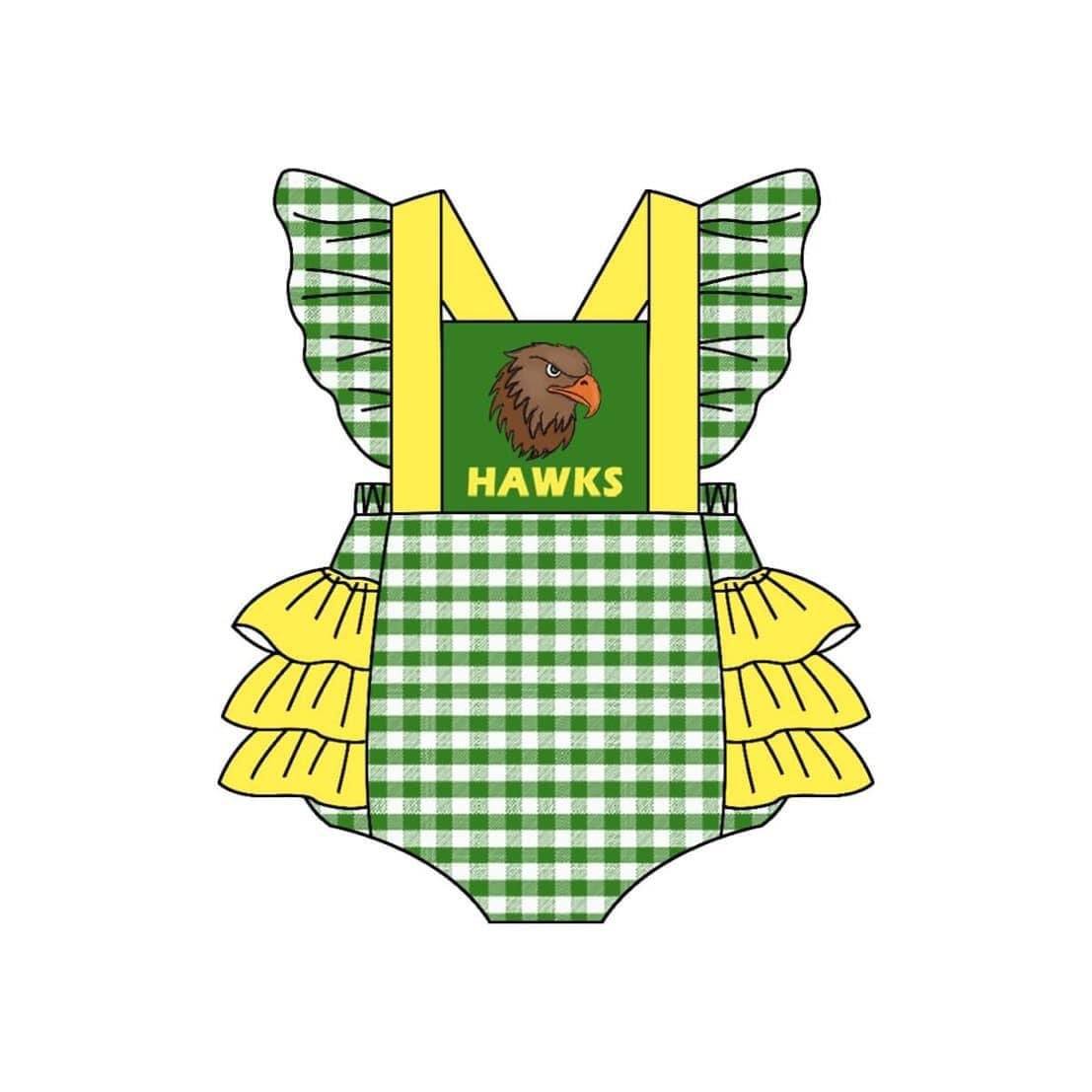 (Custom Design Preorder MOQ 5) Team's HAWKS Print Baby Girls Summer Romper