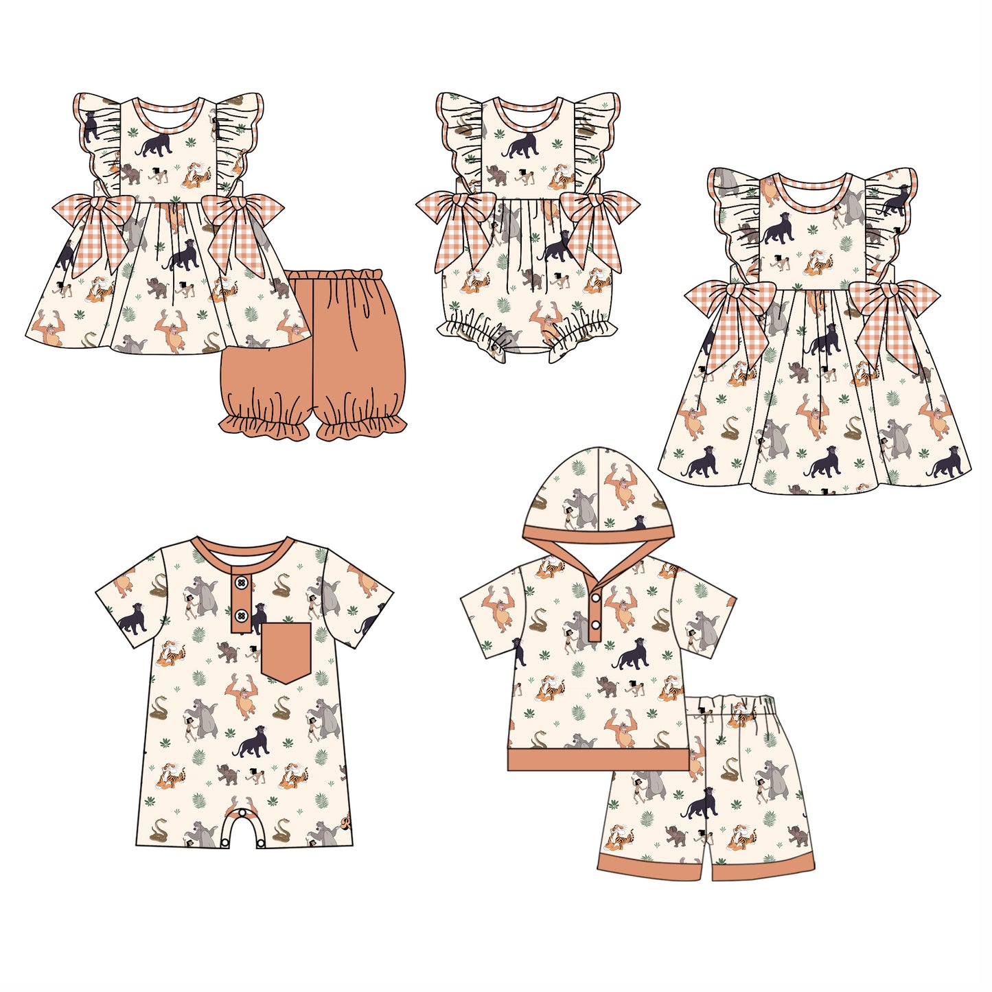11.28(Custom Design Preorder MOQ 5 Each Design) Animals Print Kids Summer Matching Clothes Sibling Wear