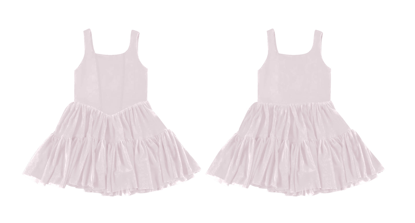 (Custom Design Preorder MOQ 5 ) White Color Girls Sleeveless Knee Length Dress