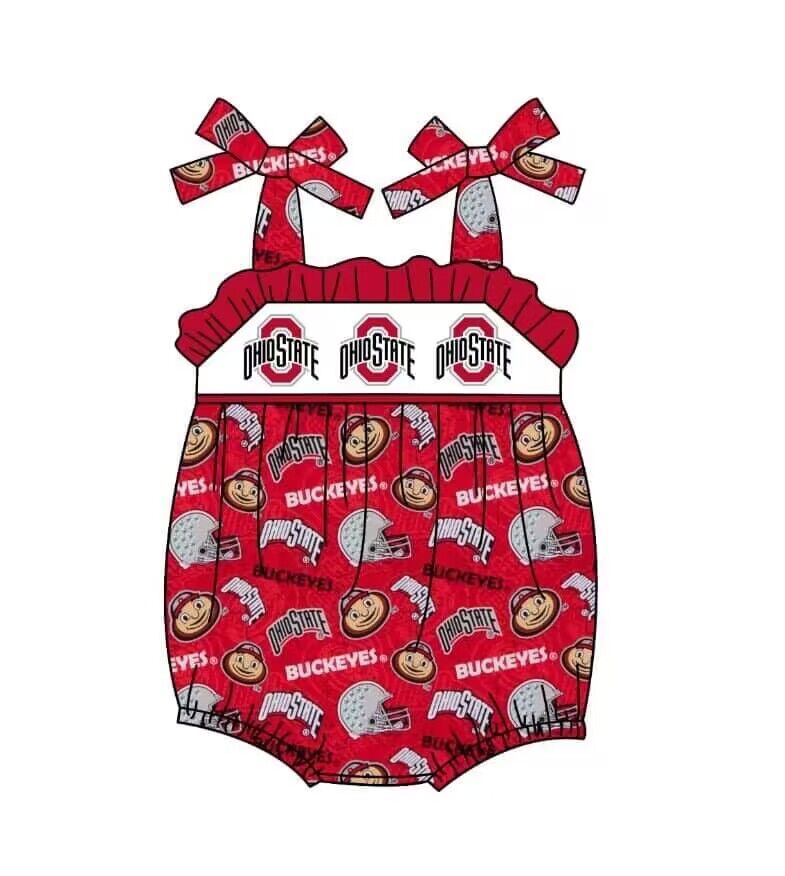 (Custom Design Preorder MOQ 5) Team's OHIOSTATE Print Baby Girls Summer Romper