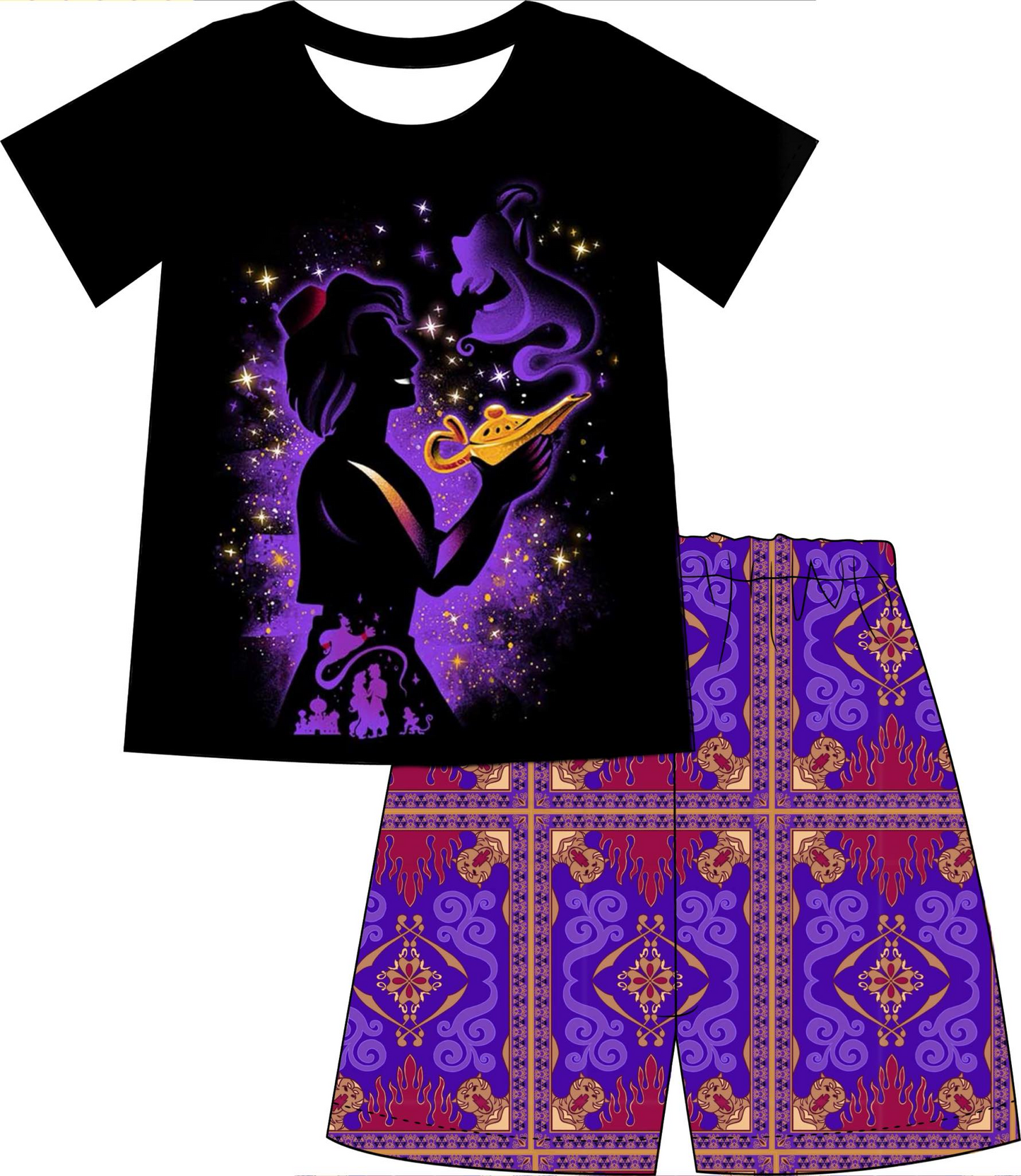 (Custom Design Preorder MOQ 5) Magical Lamp Print Boys Summer Clothes Set