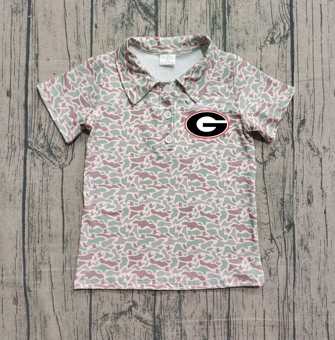(Custom Design Preorder MOQ 5 Each Item) Team's Georgia Duck Green Camo Print Short Sleeve Polo Top Mom and Me Matching Clothes
