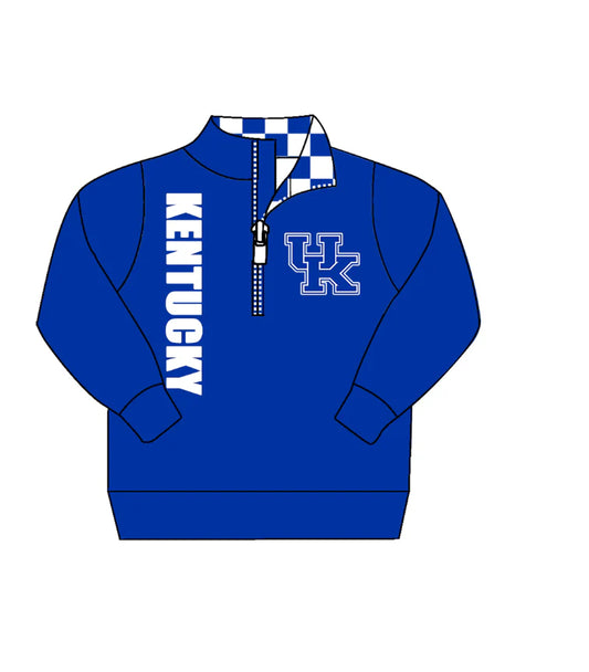 (Custom Design Preorder MOQ 5) Team's KENTUCKY Blue Print Kids Long Sleeve Zipper Pullover Top