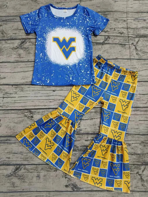 (Custom Design Preorder MOQ 5) Team's WV Print Bell Pants Girls Clothes Set