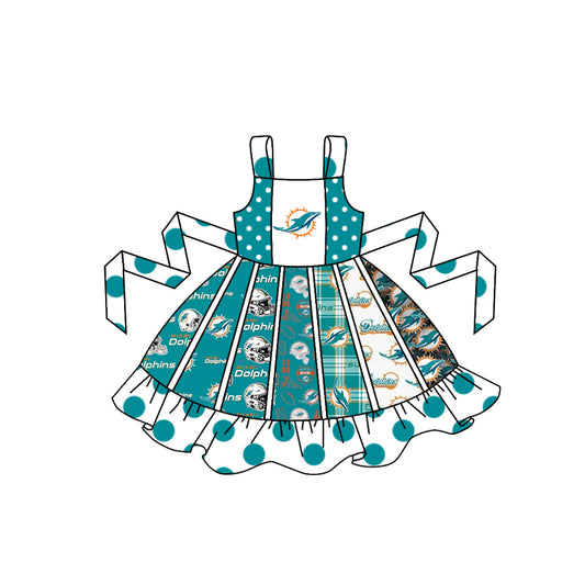 (Custom Design Preorder MOQ 5) Team's Miami Dolphins Print Girls Summer Knee Length Dress