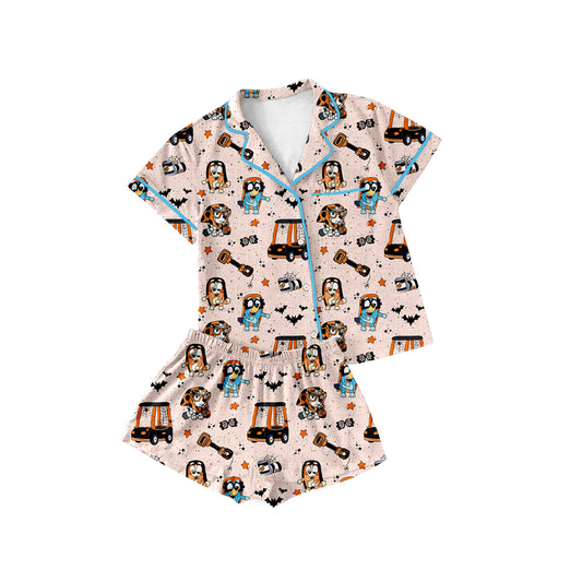 (Custom Design Preorder MOQ 5 Each Design) Cartoon Dog Candy Print Halloween Buttons Pajamas Sets Mom and Me Matching Clothes