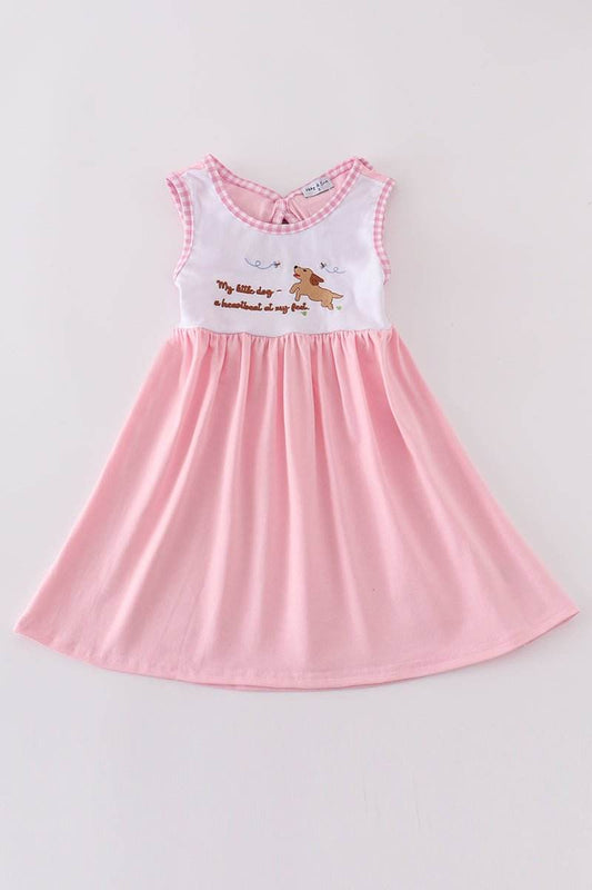 (Custom Design Preorder MOQ 5 ) Dog Pink Backless Girls Summer Knee Length Dress