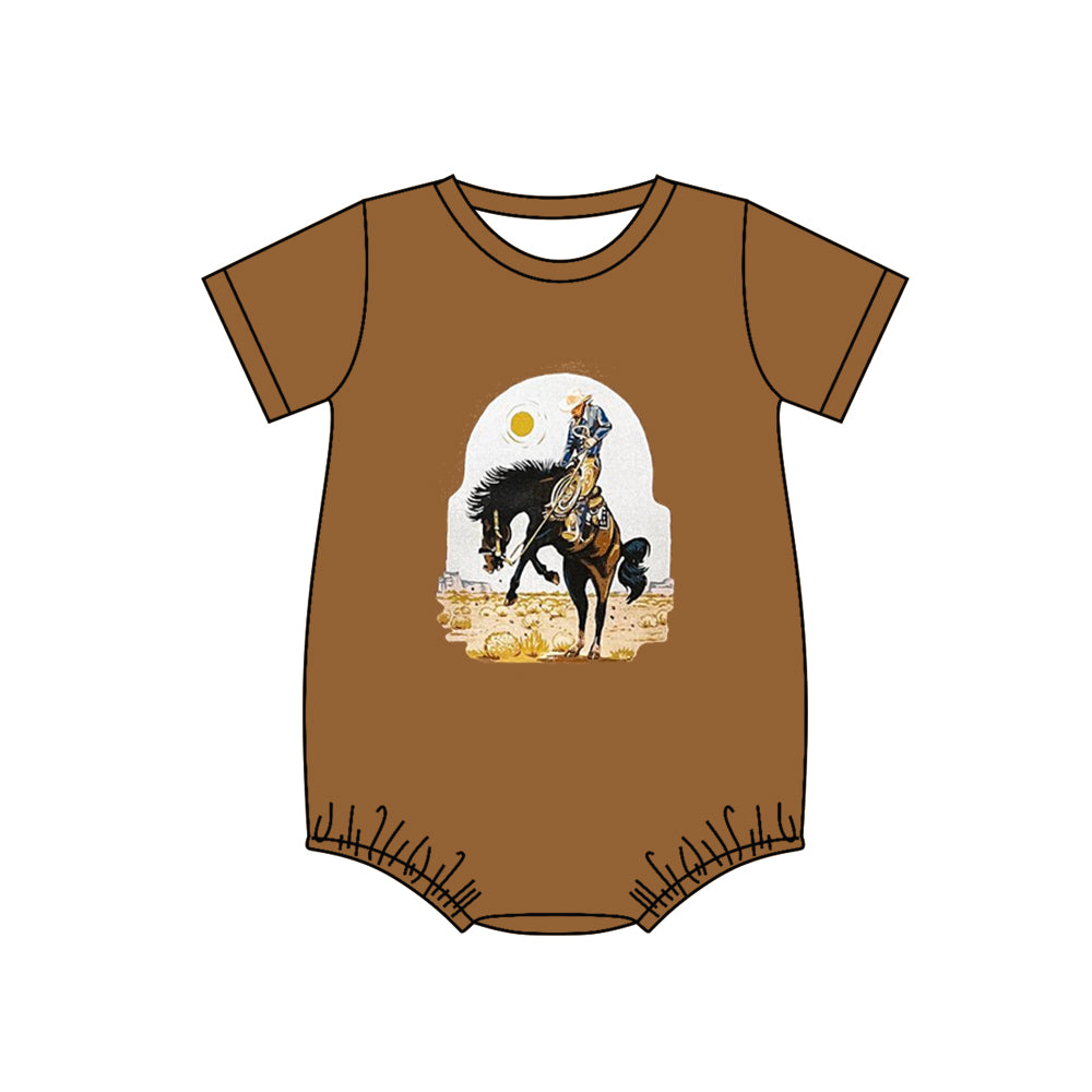 (Custom Design Preorder MOQ 5) Brown Rodeo Print Baby Boys Summer Romper