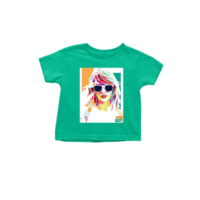 (Custom Design Preorder MOQ 5) Green Singer Swiftie Print Girls Summer Tee Shirts Top