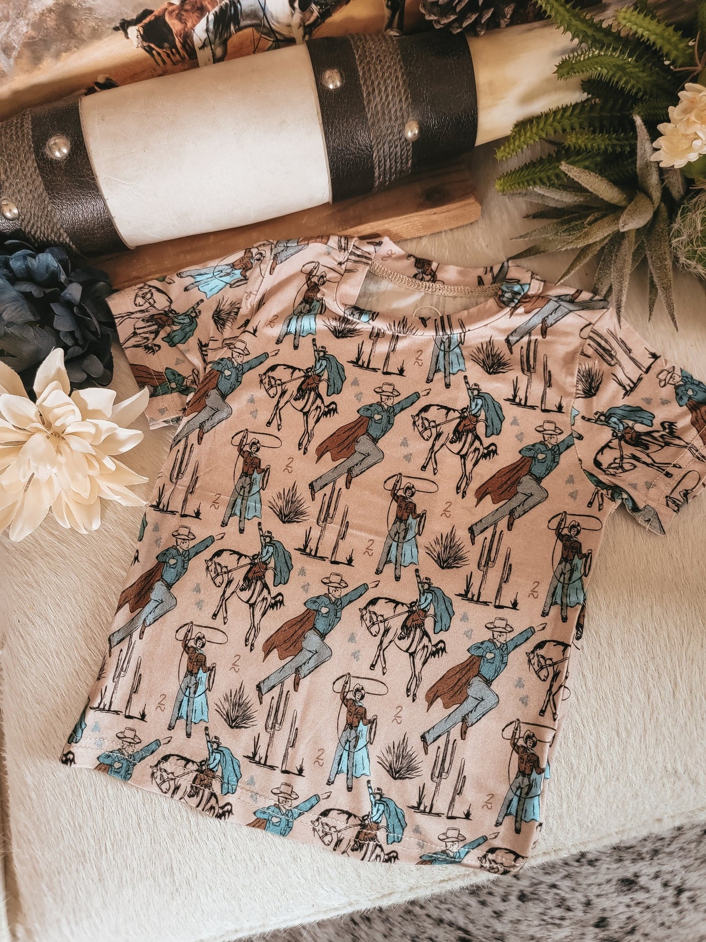 (Custom Design Preorder MOQ 5) Cowboy Print Boys Western Tee Shirts Top