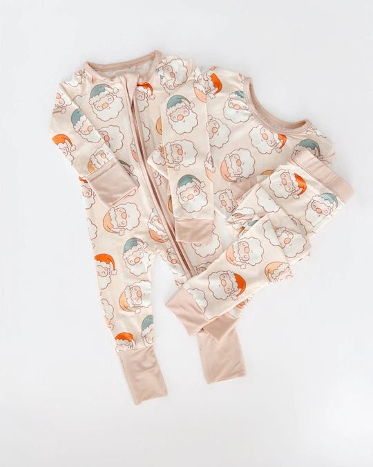 (Custom Design Preorder MOQ 5) Santa Print Kids Christmas Pajamas Clothes Set