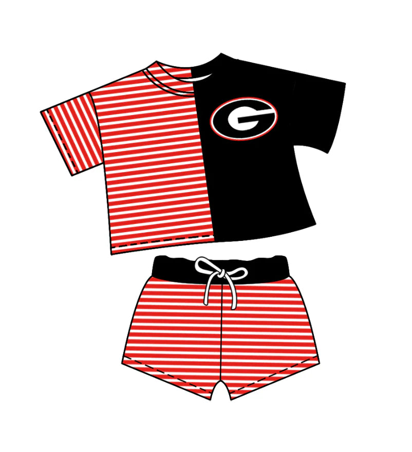(Custom Design Preorder MOQ 5) Team's Georgia Stripes Print Shorts Kids Summer Clothes Set