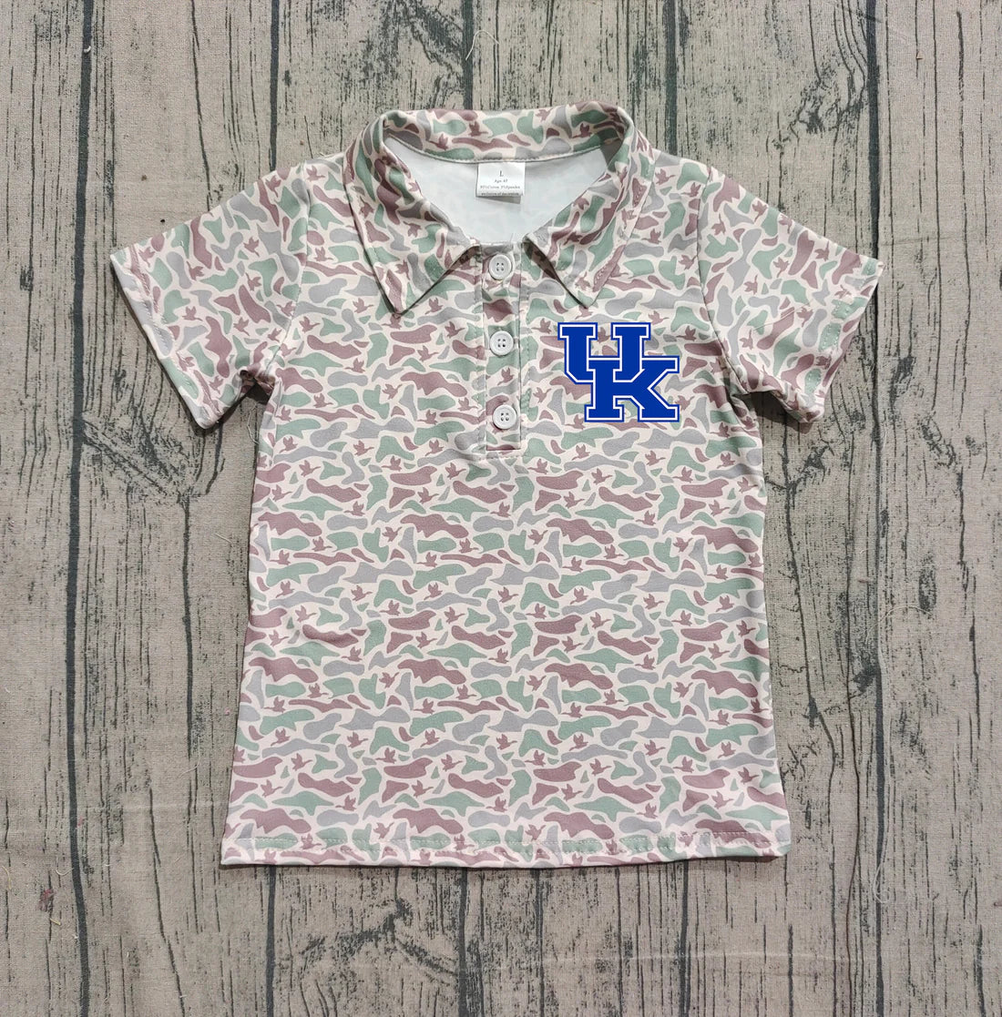 (Custom Design Preorder MOQ 5 Each Item) Team's Kentucky Duck Green Camo Print Short Sleeve Polo Top Mom and Me Matching Clothes