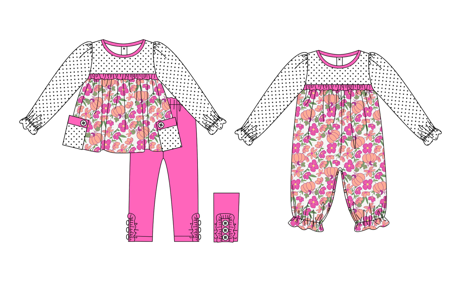 5.22(Custom Design Preorder MOQ 5 Each Design) Pumpkin Flowers Print Girls Fall Matching Clothes Sisters Wear