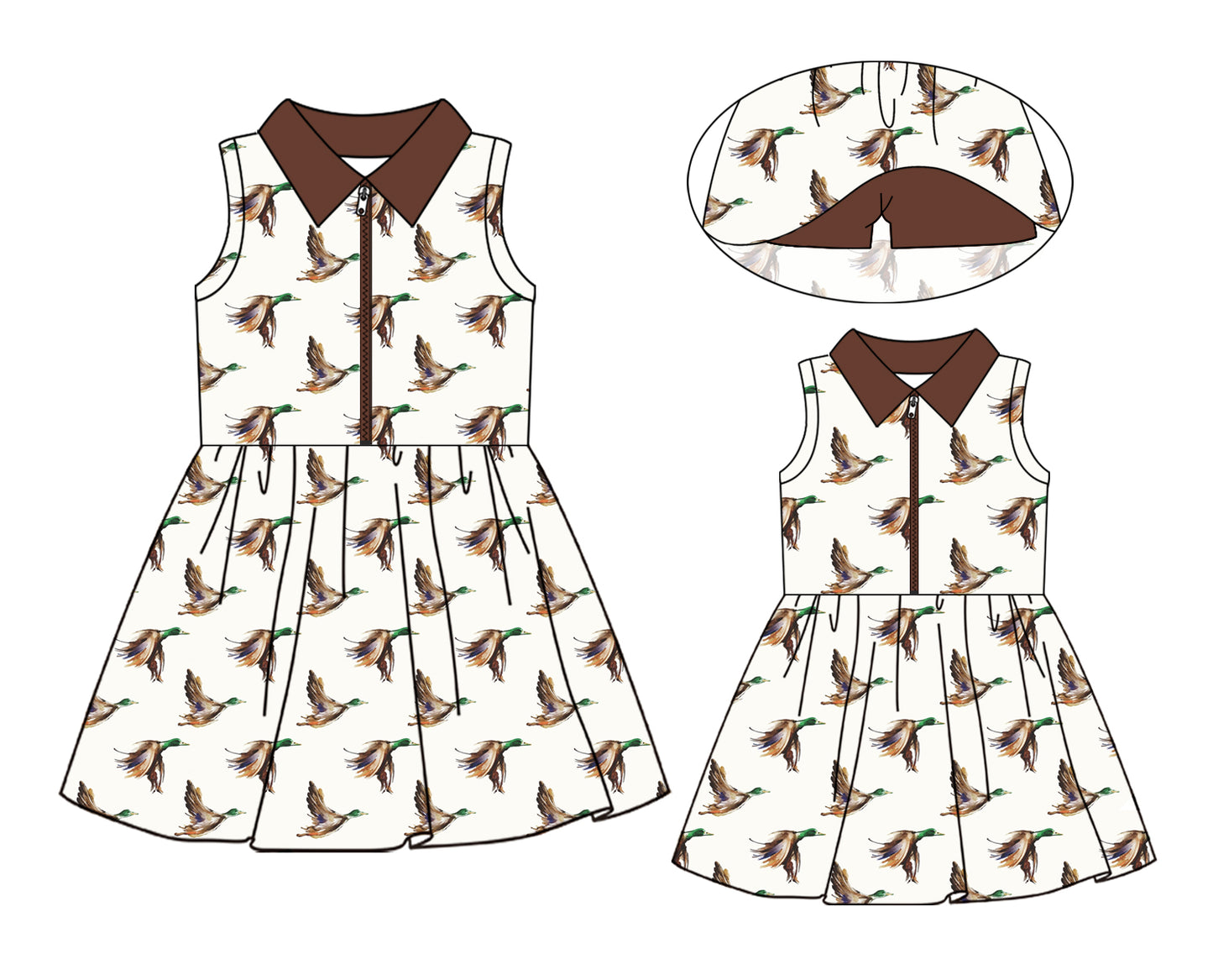 2.22(Custom Design Preorder MOQ 5) Duck Brown Print Girls Knee Length Shorts 1 Pieces Yoga Dress