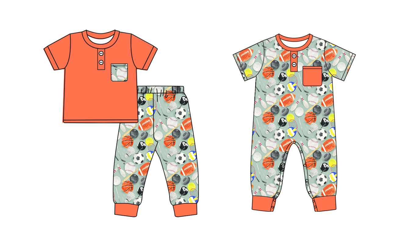5.5(Custom Design Preorder MOQ 5 Each Design) Balls Game Day Print Boys Matching Clothes Brothers Wear