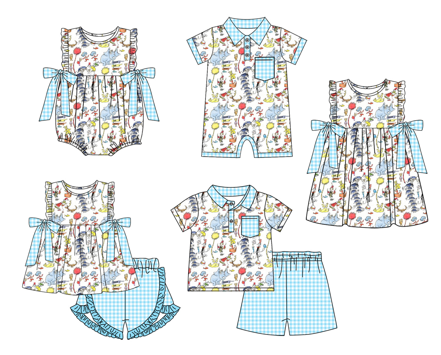 11.29(Custom Design Preorder MOQ 5 Each Design) Dr.Reading Plaid Print Kids Summer Matching Clothes Sibling Wear