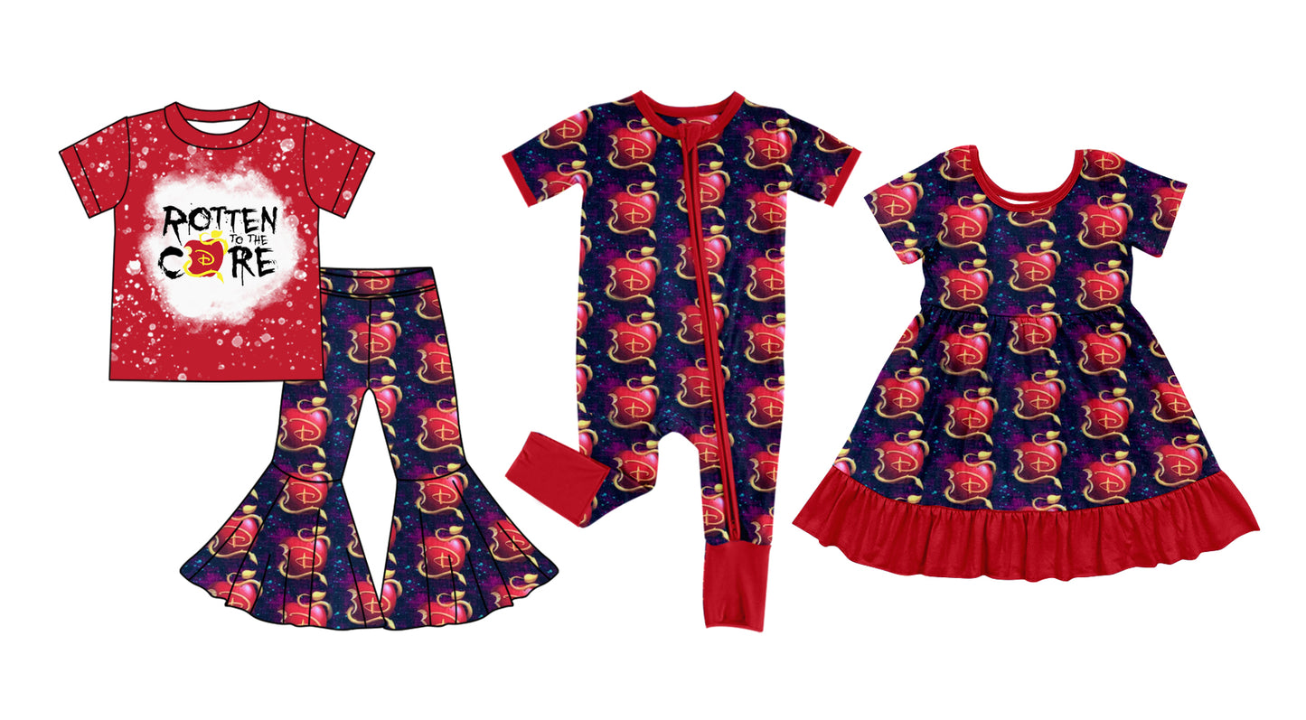 11.20(Custom Design Preorder MOQ 5 Each Design) Cartoon Princess Descendant* Apple Print Girls Matching Clothes Sisters Wear