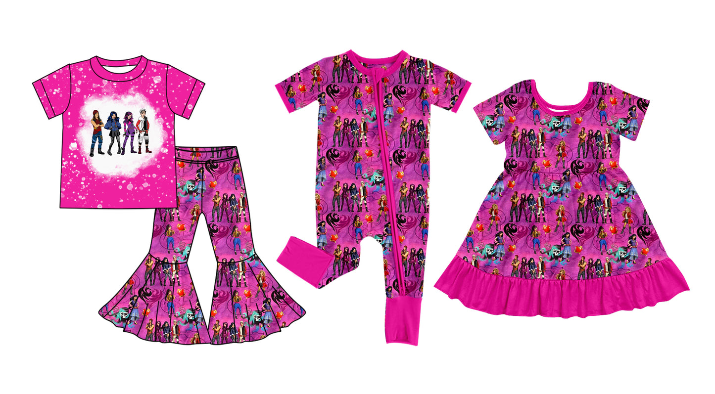 11.20(Custom Design Preorder MOQ 5 Each Design) Cartoon Descendant* Hotpink Print Girls Matching Clothes Sisters Wear