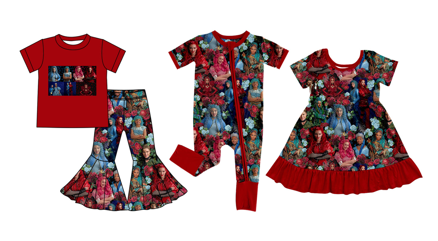 11.20(Custom Design Preorder MOQ 5 Each Design) Cartoon Princess Descendant* Print Girls Matching Clothes Sisters Wear