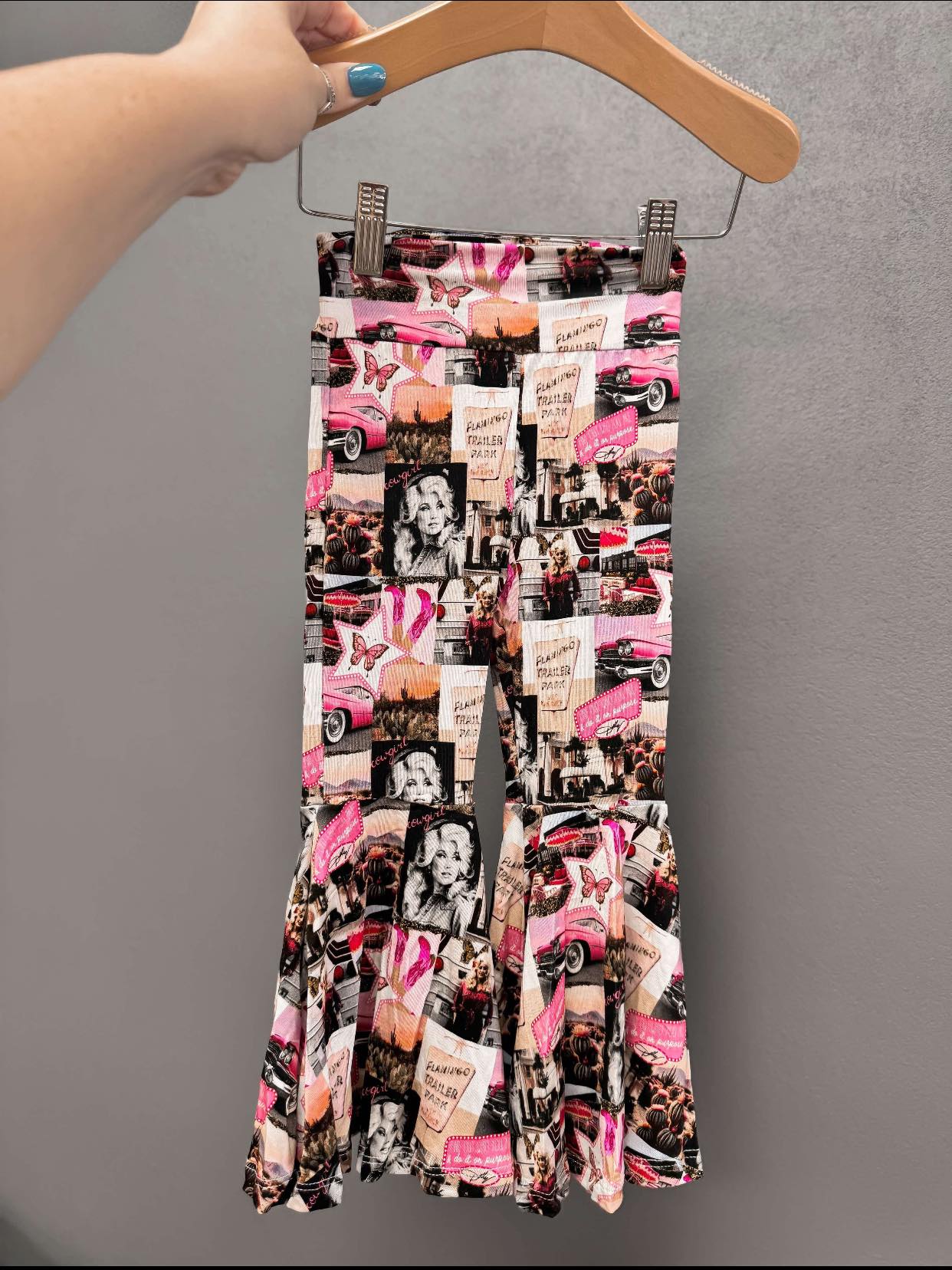 (Custom Design Preorder MOQ 5) Cowgirl Singer Western Print Girls Bell Bottom Pants