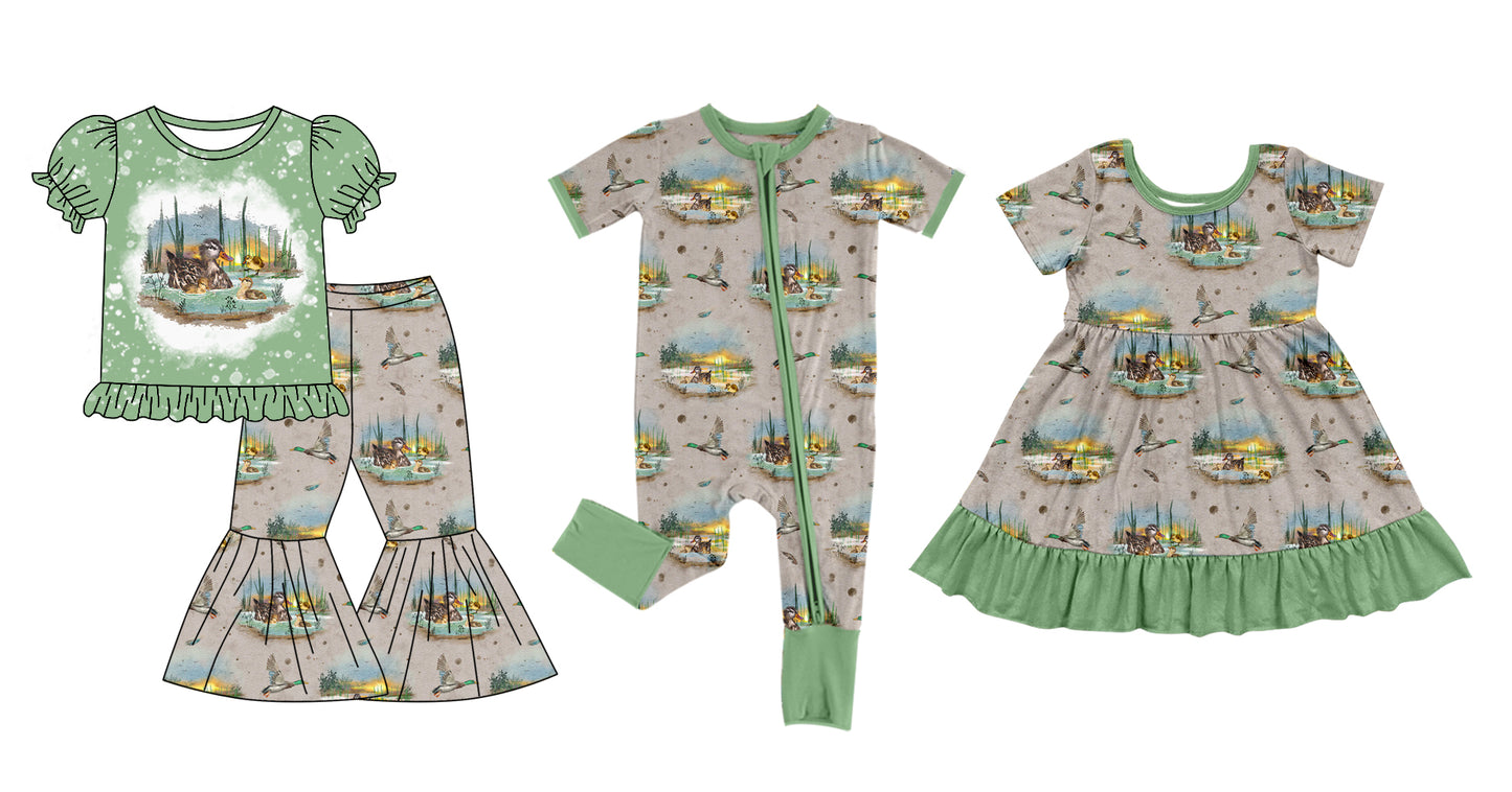 12.5(Custom Design Preorder MOQ 5 Each Design) Duck Print Girls Matching Clothes Sisters Wear