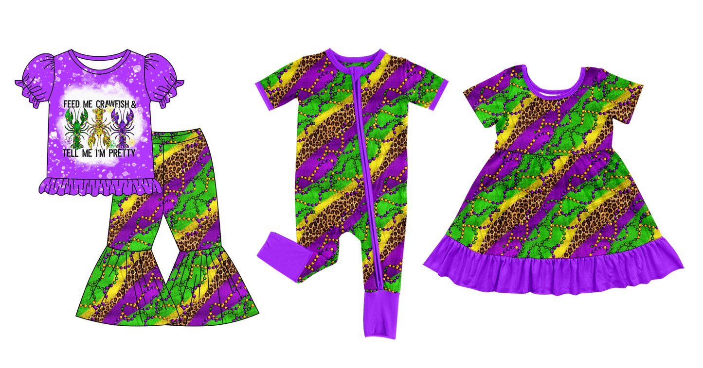 12.5(Custom Design Preorder MOQ 5 Each Design) Crayfish Leopard Print Girls Mardi Gras Matching Clothes Sisters Wear