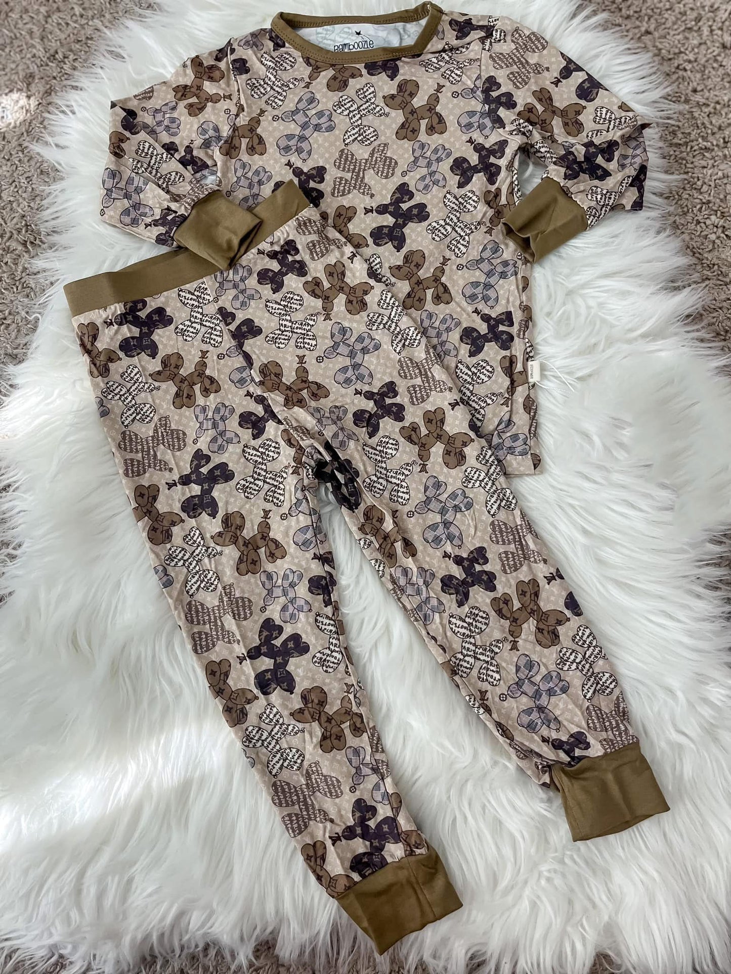 (Custom Design Preorder MOQ 5) L**V Dog Brown Print Girls Pajamas Clothes Set